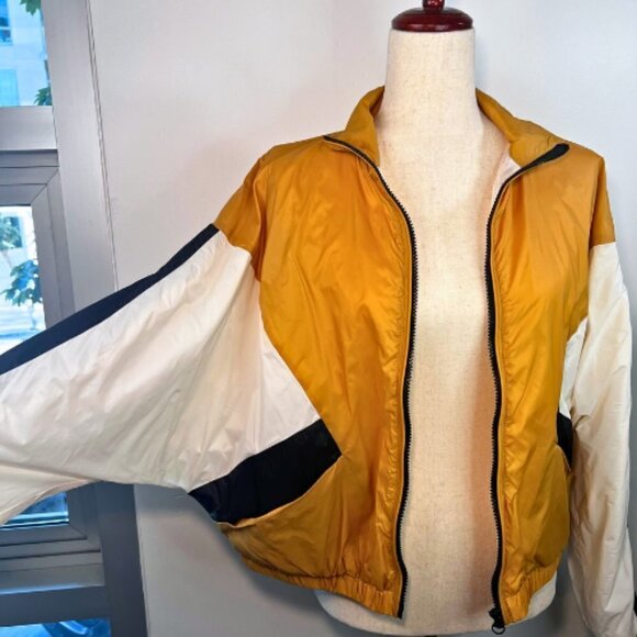 H&M DIVIDED Color Blocked Yellow Black Cream Boxy Windbreaker Size S - Picture 8 of 11